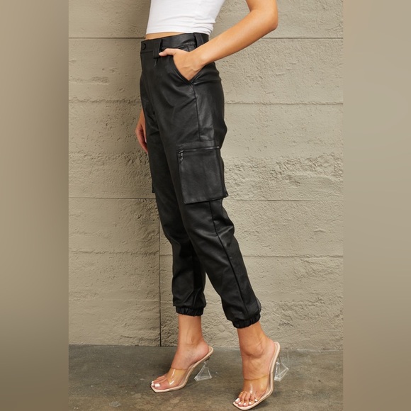 High Rise Leather Joggers - Picture 2 of 3